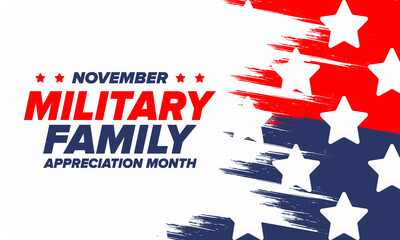National Military Family Month in United States. Celebrate annual in November. Thank you for military family. Patriotic american elements. Poster, card, banner, background. Vector illustration