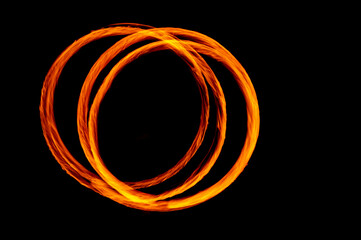 Circle of Fire flame with movment isolated on black isolated background - Beautiful yellow, orange and red and red blaze fire flame texture style.