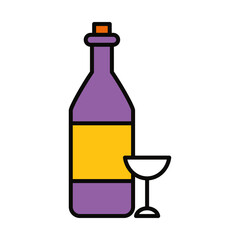wine bottle and glass icon, line and fill style