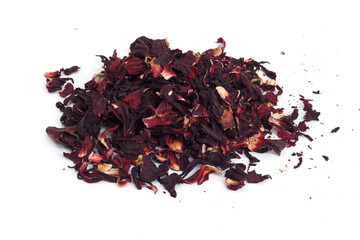 Sudanese rose tea leaves on a white background