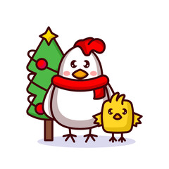 Christmas chick and hen mascot design