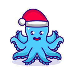 Cute octopus with Christmas costume and decoration