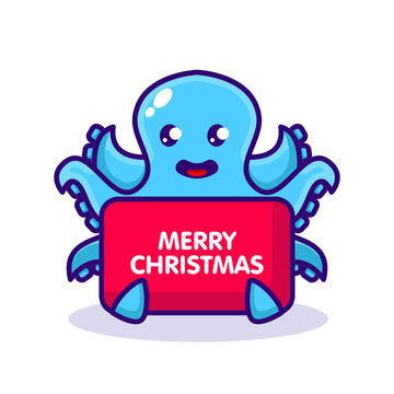 Cute octopus with Christmas costume and decoration