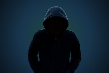 Obraz na płótnie Canvas A hooded man with no face: concept of suspicion in person, theft