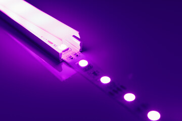 led strip purple light in aluminum channel diffuser
