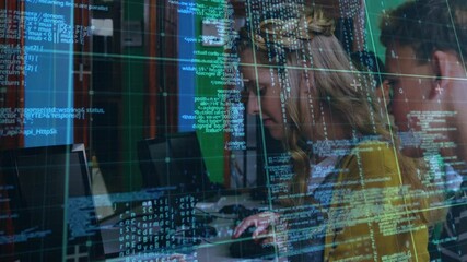 Data processing over grid lines against male and female student using computer - Powered by Adobe