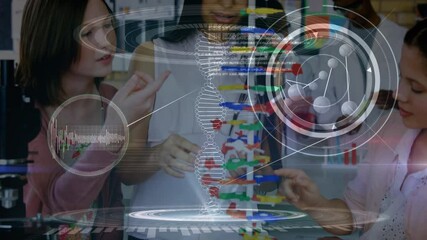 Data processing against group of female students working together in laboratory - Powered by Adobe