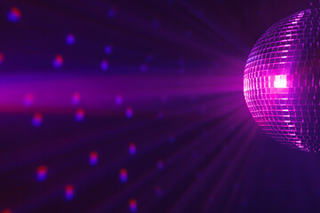 disco ball background with purple shiny rays