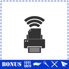 Printer with wi-fi connection icon flat