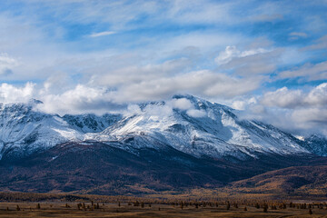 panoramic view of picturesque snowy mountains tops
