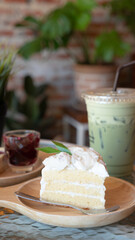 closeup sliced of coconut layer cake