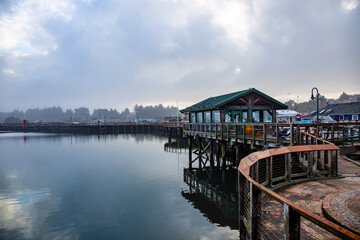 Fototapeta na wymiar cloudy day at a small harbor