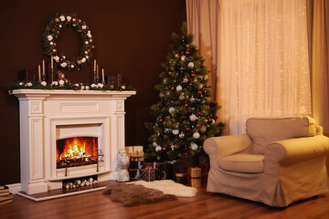 Cozy home decorated for Christmas