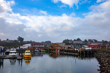 cloudy day at a small harbor