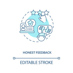 Honest feedback concept icon. Influencer marketing benefit idea thin line illustration. Reviews posting. Experience with brand products. Vector isolated outline RGB color drawing. Editable stroke