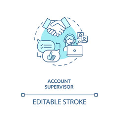 Account supervisor concept icon. Account management idea thin line illustration. Industry trends analysis. Campaign management. Vector isolated outline RGB color drawing. Editable stroke
