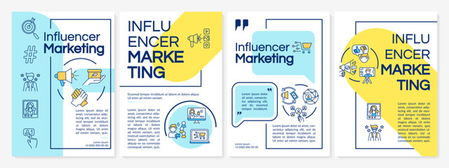 Influencer marketing brochure template. Online business promotions. Flyer, booklet, leaflet print, cover design with linear icons. Vector layouts for magazines, annual reports, advertising posters