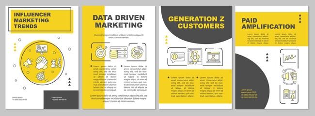 Influencer marketing trends brochure template. Generation Z customer. Flyer, booklet, leaflet print, cover design with linear icons. Vector layouts for magazines, annual reports, advertising posters