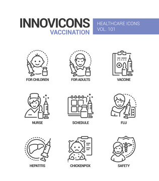 Vaccination - vector line design style icons set
