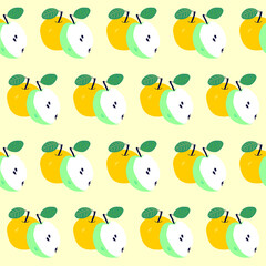 Pattern yellow apple with half green apple