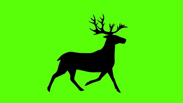 Reindeer silhouette green screen walking animation, seamless loop, cartoon flat