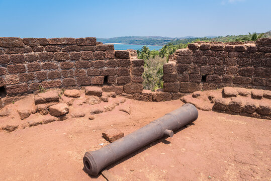Old cannon on the tower of the former Portuguese fortress of Cabo De Rama in Goa, India