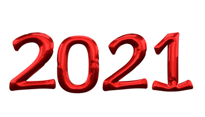 2021 balloon text isolated on white background, concept for happy new year,Helium inflated fonts, gold foil numbers. Party decoration, anniversary sign for holidays and anniversary, 3d rendering