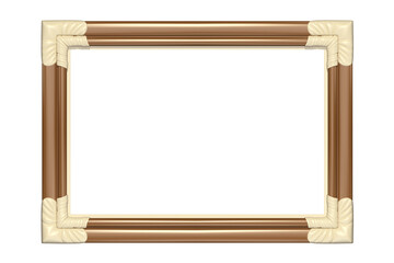 Wooden Vintage picture frame isolated on white background, Classic luxury and contemporary style white corner photo frame, Concept for home decoration item.