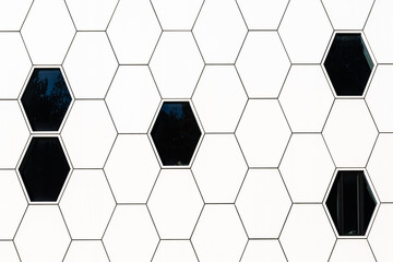 Hexagonal modern architecture background, cell, cells, honeycomb black and white, hexagon shape...