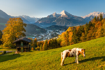 View over the autumnal Berchtesgaden, Germany