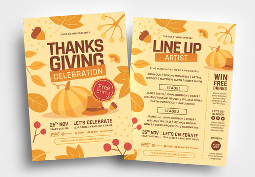 Thanksgiving Flyer Layout with Fall Elements