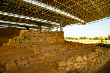 Stone walls of temple ziggurat pyramid