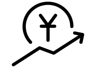 Obraz premium Yuan rate increase icon. Money symbol with stretching arrow up. rising prices. Business cost sale icon. cash salary increase. investment growth. vector illustration