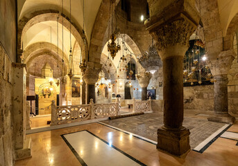 Church of the Holy Sepulchre interior with XII century Chapel of Saint Helena in Christian Quarter...