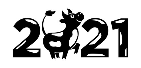 2021 year Logo design. Chinese new year of ox. Metal ox horoscope sign. New year funny symbol. Flat vector Ox sign isolated on transparent  background