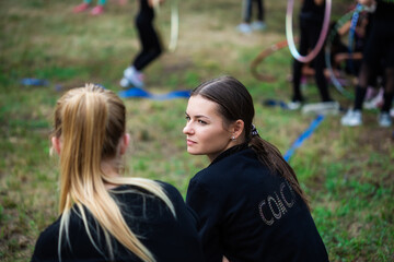 Fototapeta premium Coach on the training of rhythmic gymnastics 