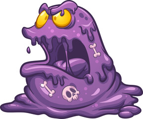 slime, monster, purple, angry, bones, skull, cartoon, vector, gradient, isolated, character, illustration © Memoangeles