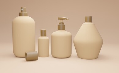 Elegant cosmetic bottles on a white background.Cosmetic designs Modern cover design. 3d illustration.