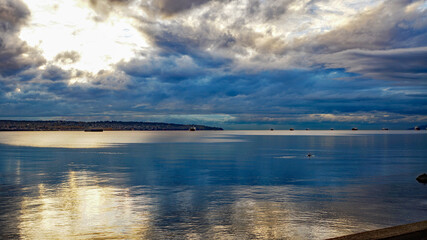 Cloudy Burrard Inlet after rain, viewed from Lionsgate Bridge, Vancouver, BC