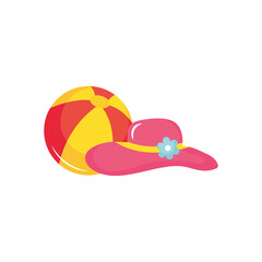 beach ball and hat, flat style