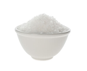 Bowl with natural salt isolated on white