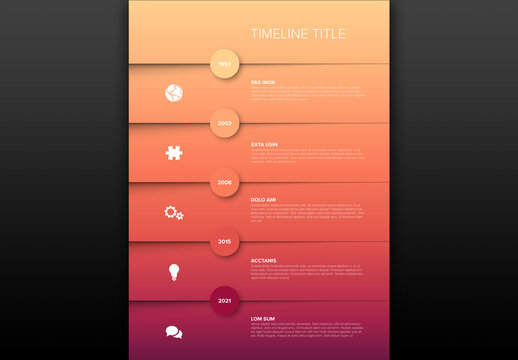 Minimalistic Timeline with Circle and Icons on Red Paper Folds