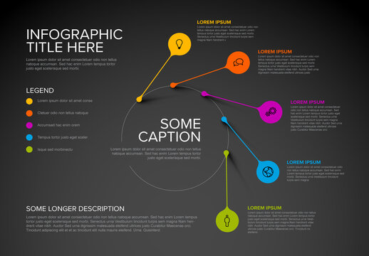 Five Elements Dark Infographic Layout with Droplet Pointers