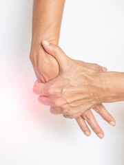 Fototapeta premium Symptoms of the affected person Hand problems with pain in the joints, bones, muscles.