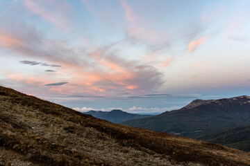 panorama of the unusual form of the mountains against the blue sky