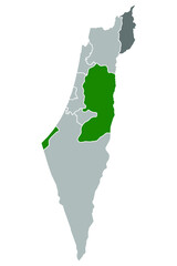 Vector map of Israel and Palestine with provinces. Borders of the regions of the State of Israel and controlled territories.