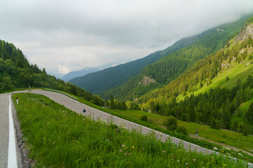 Fototapeta na wymiar Mountain landscape along the road to Passo Giau, Dolomites, Veneto, Italy