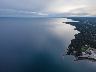 Aerial View of Lake Superior Showing Water and Coastline near Duluth, MN.