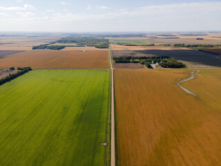 Fototapeta na wymiar Aerial View of Farm Fields on Summer Day in North Dakota.