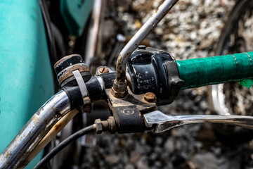 portraits of vintage bright paint motorcycles and scooters